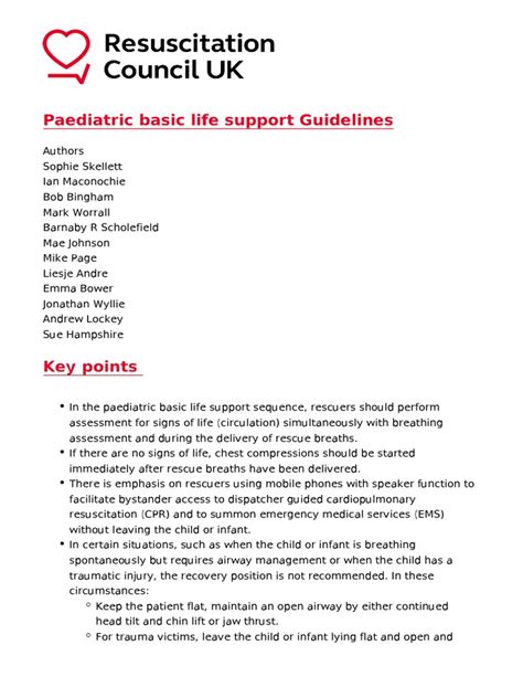 Paediatric Basic Life Support Guidelines Pdf Cardiopulmonary