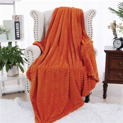 Piccocasa Flannel Fleece Throw Blanket For Couch Orange 51 X 59 Inch