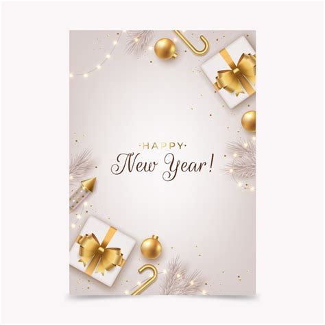 Free Vector Realistic New Year Greeting Card Template