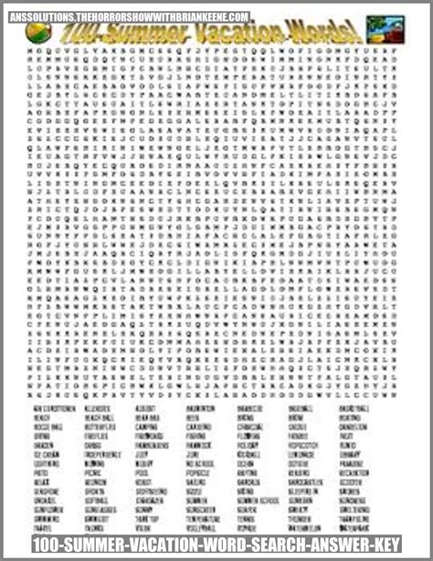 100 Summer Vacation Word Search Answer Key ‣ Unlocking Knowledge Your