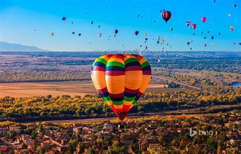 Trees Balloon River Panorama Usa New Mexico Albuquerque Hd