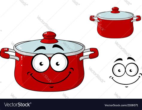 Little Red Cartoon Cooking Saucepan With A Lid Vector Image