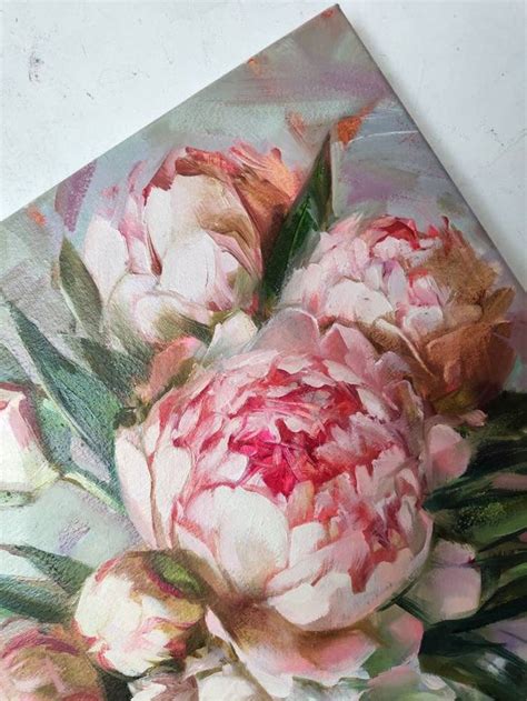 Peony Flowers Oil Painting Original Canvas Art Floral Peony Etsy In