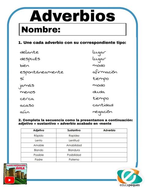 Ejercicios de adverbios para trabajar en el aula Adverbios Lecciones de gramática