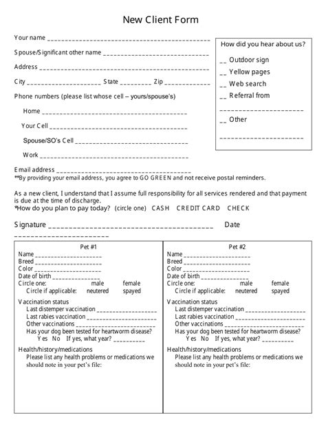 Printable New Client Form Printable Forms Free Online