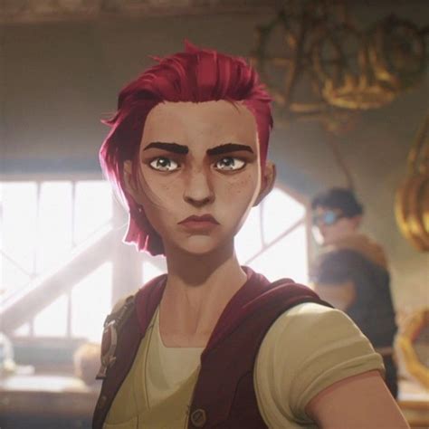 An Animated Character With Red Hair And Green Eyes