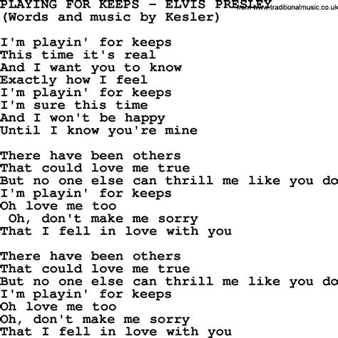 Playing For Keeps By Elvis Presley Lyrics