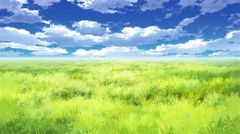 Anime Scenery Nature Grass Field White Clouds Blue Sky Hd Anime Girl