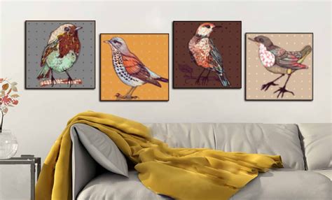 Four Birds Decorative Canvas Wall Artbirds Artbirds Wall Artbirds