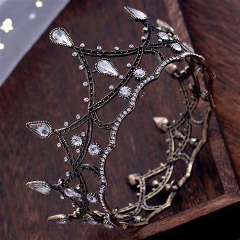 Vintage Retro Baroque Black Tiara Rhinestone Accessories 2019 Metal