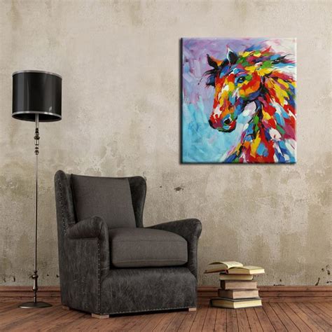 Mixture of yellow and grey color will catch eyes of all visitors who will see it. Knife Oil Painting Horse Canvas Abstract Living Room Wall ...