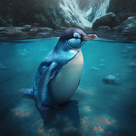Premium AI Image Chilling With The Penguins A Blue Penguin Enjoys The
