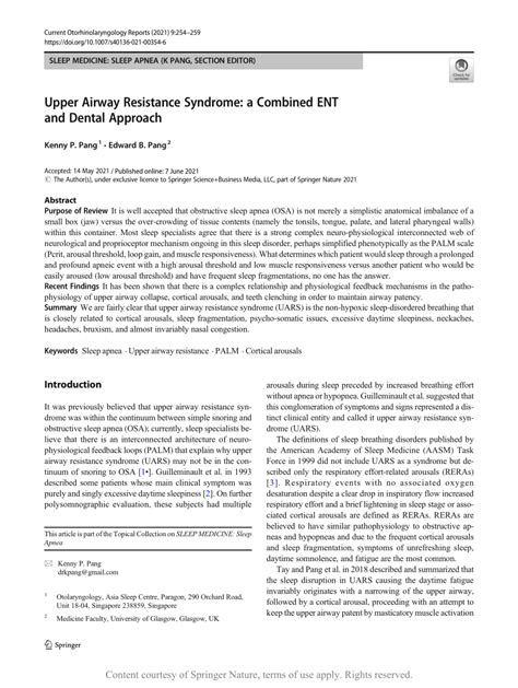 Upper Airway Resistance Syndrome A Combined Ent And Dental Approach