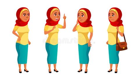 Arab Muslim Teen Girl Poses Set Vector Beauty Lifestyle For Web