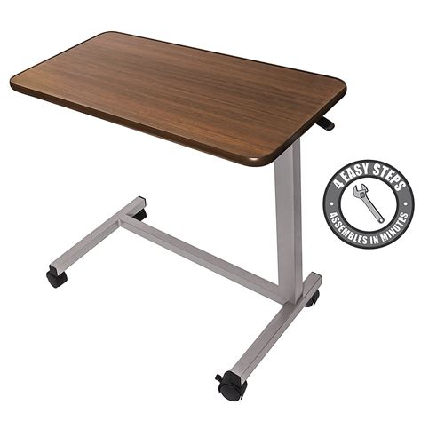 Vaunn Medical Adjustable Overbed Bedside Table With Wheels Hospital