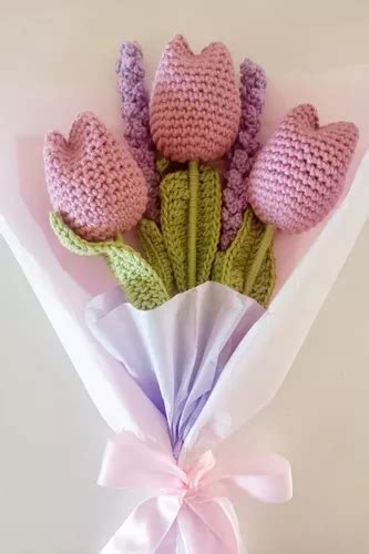 Ramo De Tulipanes Y Lavanda Flores Tejidas A Crochet Meses Sin Intereses