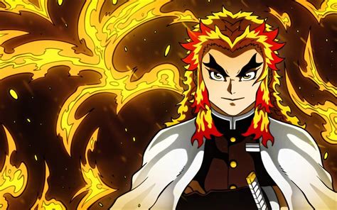 Download Wallpapers Kyojuro Rengoku Fire Flames Demon Slayer Kimetsu