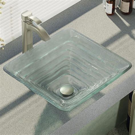 Rene Textured Tempered Glass Vessel Square Bathroom Sink With Faucet