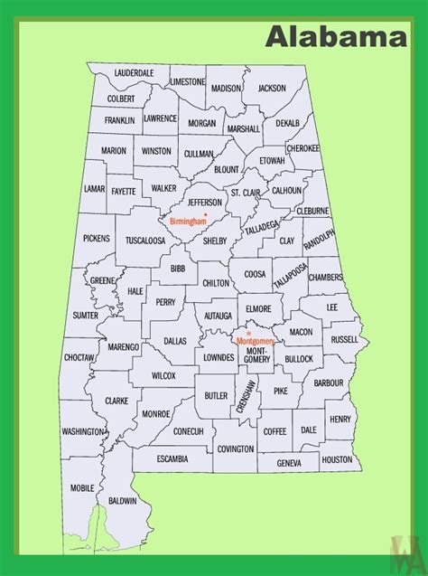 Alabama Counties Map Printable