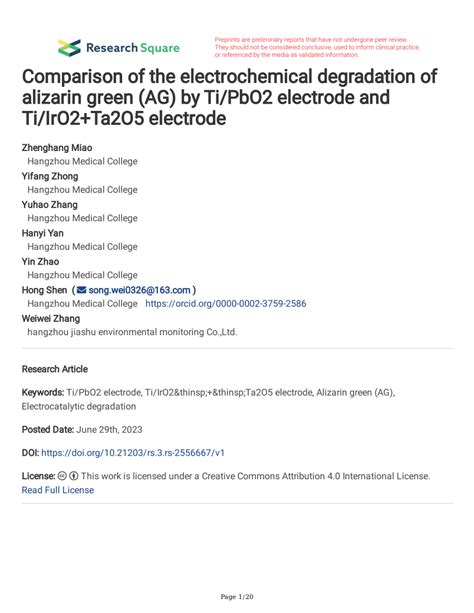 Pdf Comparison Of The Electrochemical Degradation Of Alizarin Green