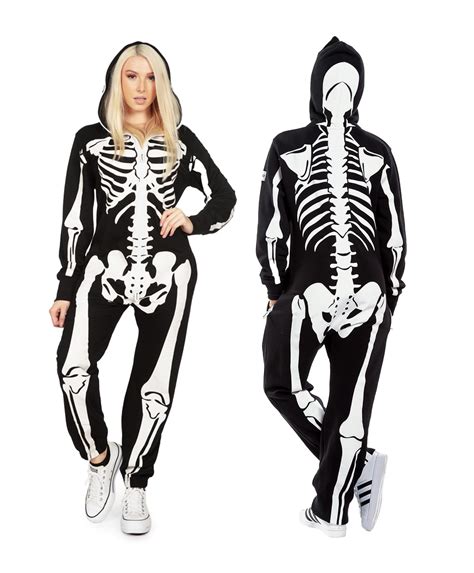 Tipsy Elves Halloween Skeleton Costume For Women Comfy Easy Adult Onesie Jumpsuit Front And