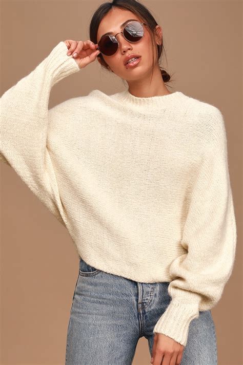Cute Cream Sweater Dolman Sleeve Sweater Knit Sweater Lulus