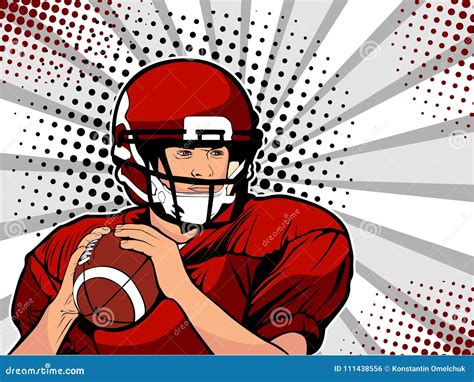 American Football Athlete Vector Illustration In Pop Art Retro Comic