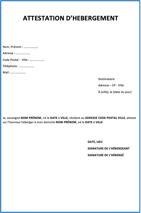 Attestation Dh Bergement Explication Et Mod Le De Lettre Type