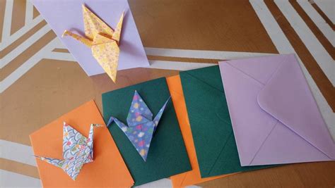 Origami Cards Japanese Crane Cards Handmade Origami Paper Etsy