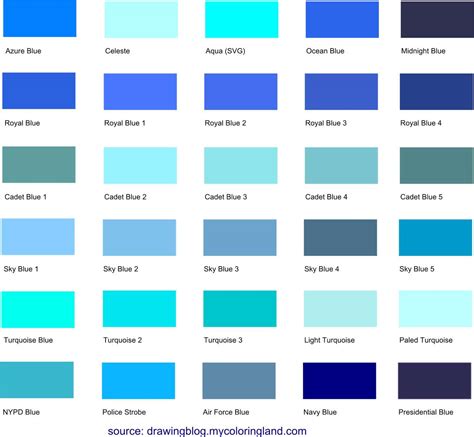 Different Shades Of Blue A List With Color Names And Codes Drawing Blog