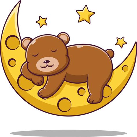 Cute Cartoon Teddy Bear Sleeping On The Moonvector Cartoon