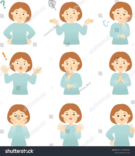 Japanese Woman Facial Expression Set Stock Vector Royalty Free