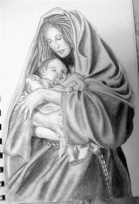 Virgin Mary Pencil Drawing