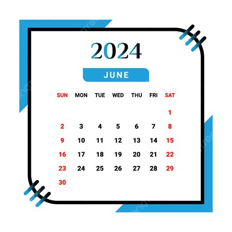 2024 June Month Calendar With Black And Skyblue Vector Monthly