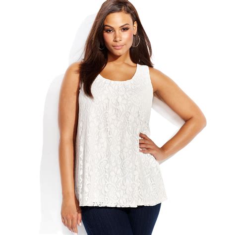 inc international concepts plus size sleeveless lace tank top in white lyst