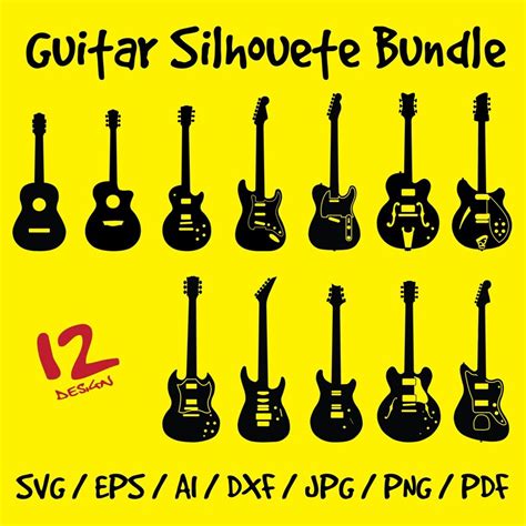 Guitar Svg Bundle Electric Guitar Silhouette Svg Acoustic Guitar Svg Vector Guitar Clipart For