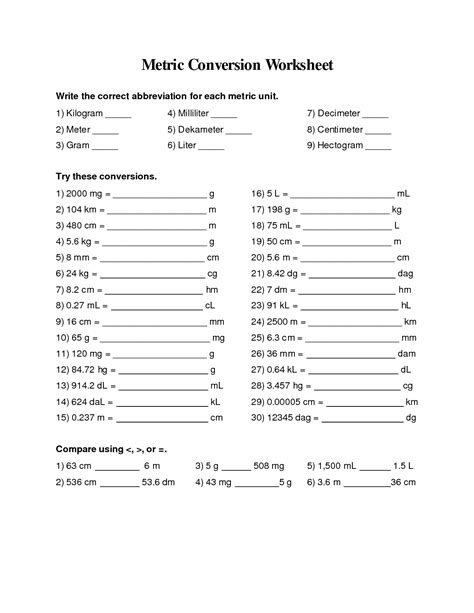 Metric Conversion Worksheet Grade 7
