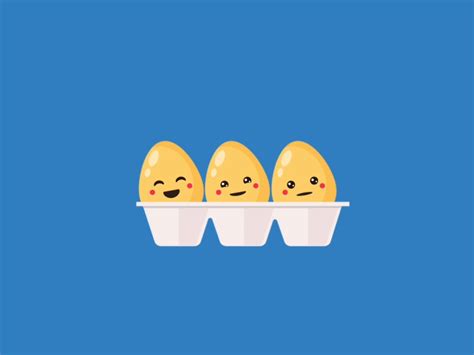Three Eggs With Faces Drawn On Them Sitting In A Carton Against A Blue