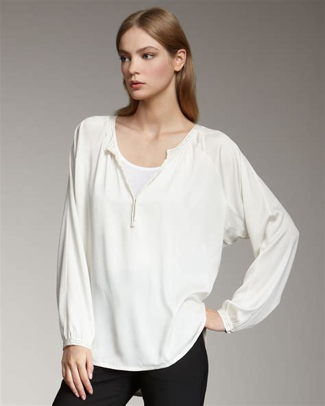 Vince Stretch Silk Blouse In White Lyst