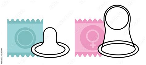 Illustration Of Condoms Female Condom Male Condom Birth Control Contraceptive Method