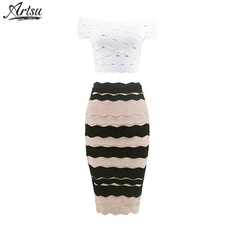 Artsu Summer 2018 New Arrival Women Sexy Empire Bandage Skirts Knee Length Patchwork Pencil