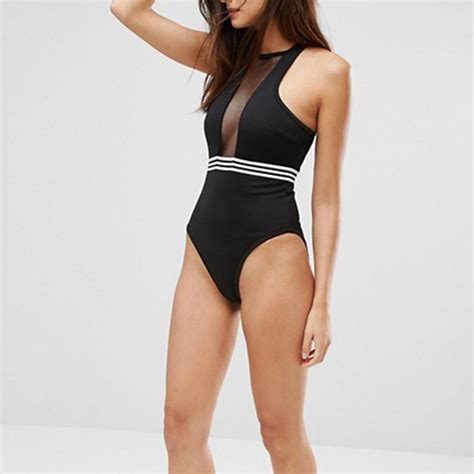 2017 Ladies Sexy Solid Black Monokini High Cut Trikini Swim Wear Bathing Suit Bodysuit Thong