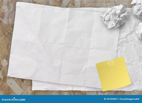 Blank Crumpled Sticky Note Paper On Texture Paper Stock Photo Image