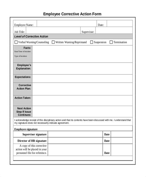 Printable Employee Corrective Action Form Printable Forms Free Online