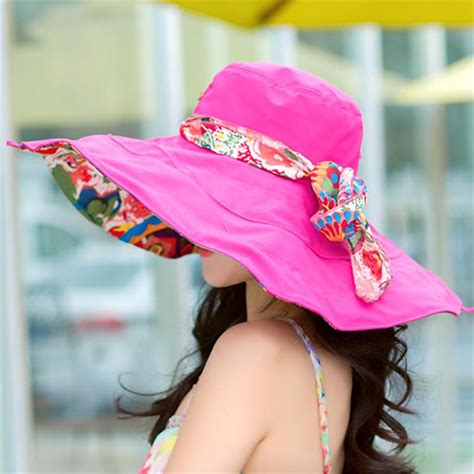 Buy Fashion Design Flower Foldable Brimmed Sun Hat Summer Hats Women Uv