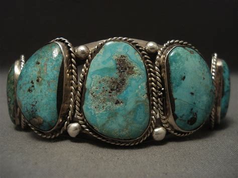 Old 91 Gram Turquoise Navajo Native American Jewelry Silver Bracelet