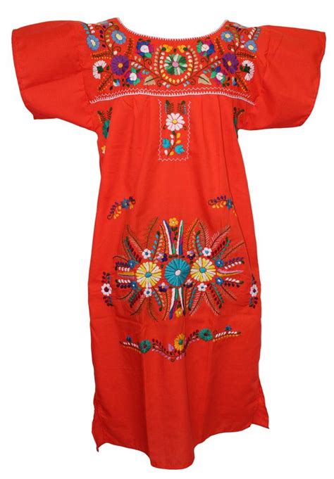 Mexican Embroidered Pueblo Dress Orange En 2019 Vestidos Bordados
