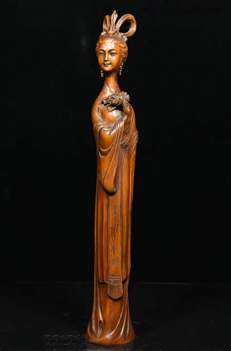 Wedding Decoration Chinese Boxwood Wood Carved Classical Beautiful Woman Belle Court Lady Statue