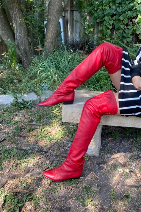 80s Red Leather Boots Boots Leather Thigh High Boots Red Leather Boots