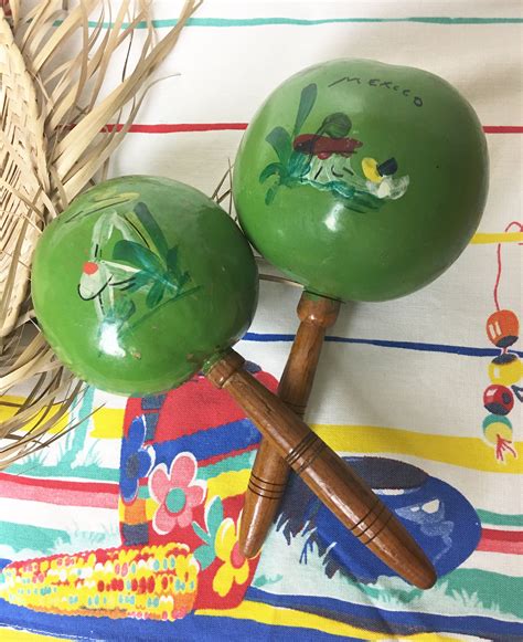 Vintage Handpainted Maracas From Mexico 1960s Etsy Hand Painted